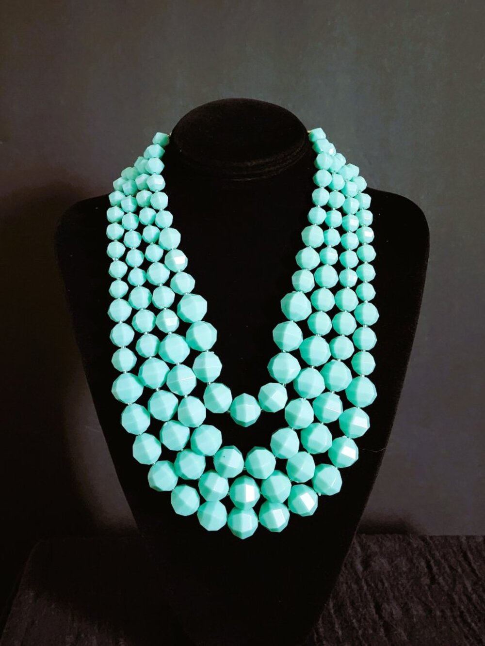 Vintage 2000's J Crew Turquoise 4-Strand Faceted Beaded Statement Bib Necklace